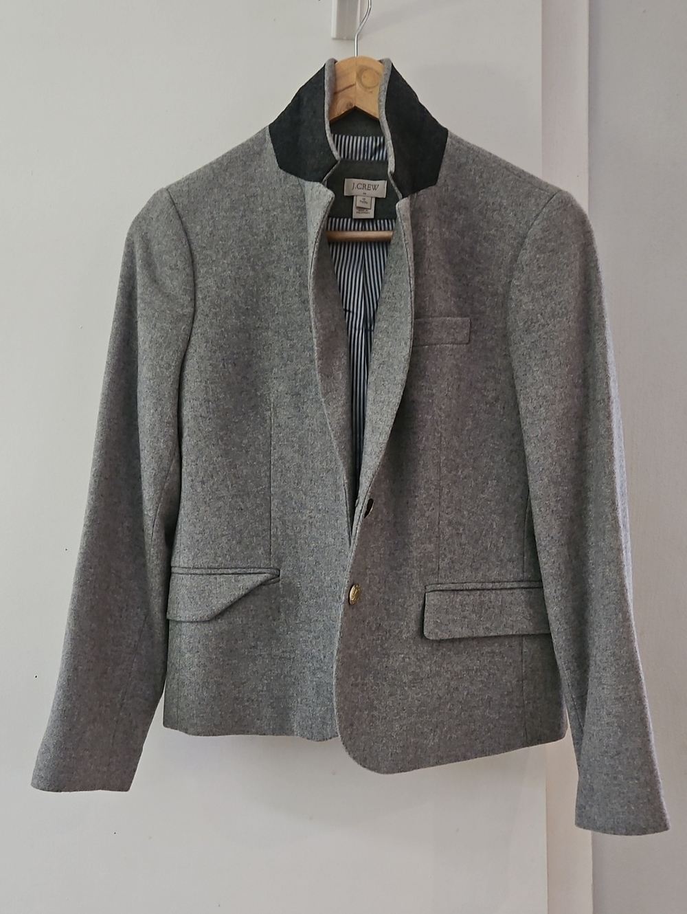 J. Crew Men’s Grey Wool Blend Pea Coat with Dark Collar